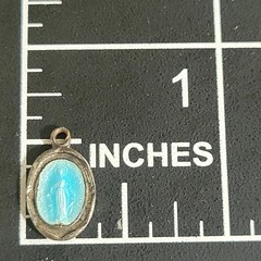 Vintage Blue Enamel Miraculous Medal Virgin Mary Pendant Small .75in Cottagecore