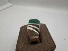 Vintage Sterling Silver TL-89 Inlay Malachite Rings, Size 11.25