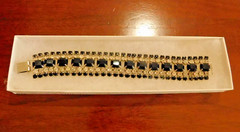 VINTAGE ART DECO JET BLACK and CLEAR RHINESTONE BRACELET CUFF 7 1/2″
