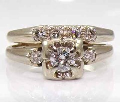 Vintage Art Deco Style Lab Created Diamond Bridal Ring Set 14k Yellow Gold FN
