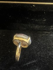 Vintage Faux Fire Opal Ring Gold Tone Adjustable Retro Mid Century Art Glass