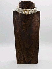 Faux Pearl Choker Necklace Gold tone tone Bead Accent Statement Couture 15.5 in