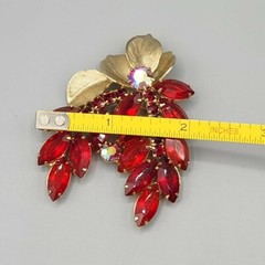 Juliana for Weiss Red Navette Rhinestone Metal Leaf Brooch & Earrings BOOK PIECE