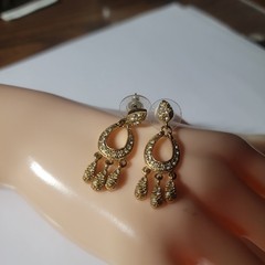 Antique 80th Roman gold white stones small chandelier stud earrings