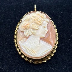Antique Gold Filled Hand Carved Shell Cameo Portrait Brooch Pendant Pin