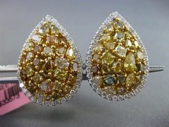 ESTATE LARGE 6.98CT WHITE & FANCY INTENSE DIAMOND 18KT 2 TONE GOLD PEAR EARRINGS