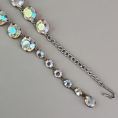 Vintage Open Bezel Necklace Aurora Borealis Round Linked Beads 17″