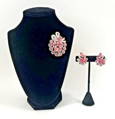 EISENBERG ICE Pink & Clear Rhinestone Brooch & Earrings Set w/Bow Accent