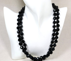 Vintage Art Deco French Jet Necklace 74″ Inch Length Faceted Black Beads