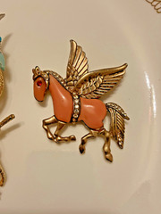 three pins /brooches,two birds and one pegasus.one florenza and two unsigned.