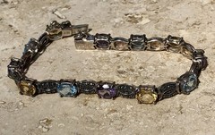 ✨💐🛍️Vintage 925 STERLING SILVER COLORFUL Multi GEMSTONE 💎 MARCASITE Bracelet✨