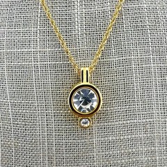 Vintage Liz Claiborne Necklace Clear Faceted Bezel Set Pendant Gold Tone Signed