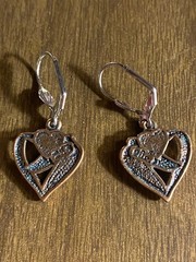 Vintage Double Heart Metal Dangle Pierced Earrings Signed 1 1/4″
