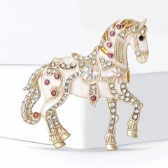 Ornate Enamel Carousel Horse Rhinestone Pin Crystal Brooch Equestrian Jewelry