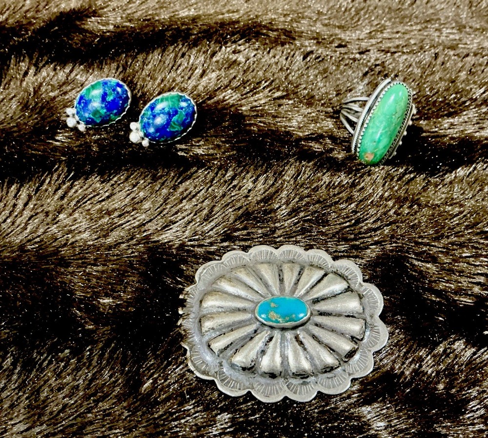 Rare STERLING SILVER & TURQUOISE OLD PAWN Native American Jewelry LOT 31.23G