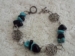 Silvertone Turquoise Black Stone Bracelet (A34)