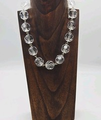 Clear Lucite Disco Ball Necklace Silver tone Art Deco Link Chunky Macy’s 21 in