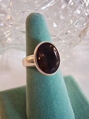 Vintage Designer Oval Cut Smoky Quartz Band Statement Ring Sz 8 Sterling Silver