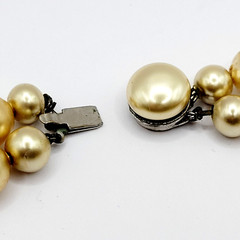 Double Strand 1950s Pearly Light Gold Color Beaded Choker Vtg Necklace 15 Inch