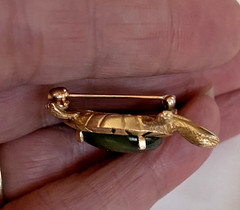 VINTAGE DESIGNER KARBRA 3.00ct JADE 14K YELLOW GOLD TURTLE BROOCH PIN 6 GRAMS