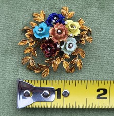 Vintage Italy 18K Gold Colorful Flower & Diamond Brooch KG Old Italian Jewelry