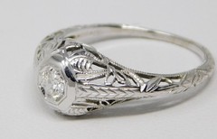 18k White Gold ART DECO 1930’s Solitaire Diamond Engagement Ring Sz 6.75+ B9185