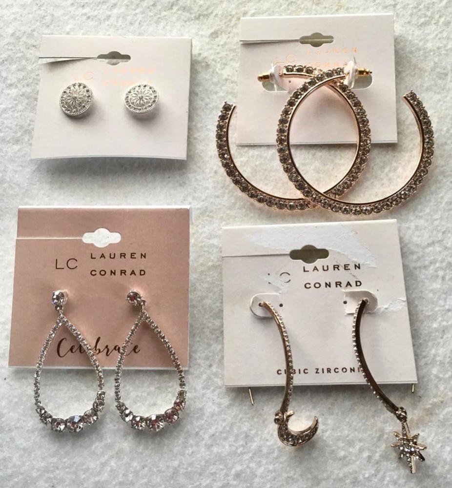 New LAUREN CONRAD Sparkly Rhinestone Lg Hoops Pierced Earrings #10-1