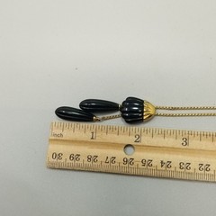 Vintage Trifari Black and Gold Tone Long Lariat Bolo Slide Chain Necklace