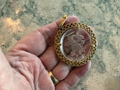 Vintage 1950’s to 1970’s Crown Trifari Zodiac Sign Etched Glass Pendant