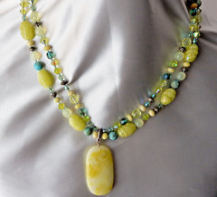 Larzo Necklace Pendant Yellow Jasper Yellow Opalite, Lemon Jade, Blue Opal Plus