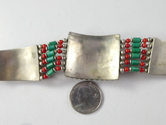 Southwestern Metal & Beaded Bracelet Coral Turquoise Lapis Silver Plated Heavy