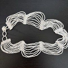 Vintage White Glass Seed Bead Bib Collar Necklace 16-18” Adjustable Length