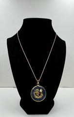 BIRD PENDANT ROUND CHINESE Semi Precious Gemstone NEW OLD VNTG LAPIS AVENTURINE