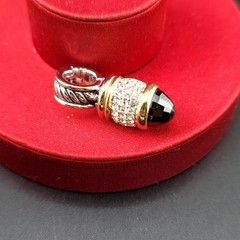 Vtg Pendant Enhancer Black CZ Cabochon TJ Tahoe Jewelry John Medeiros Company