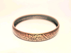Vintage Solid Copper Etched Floral Bangle Bracelet 8″ Circumference Boho Jewelry