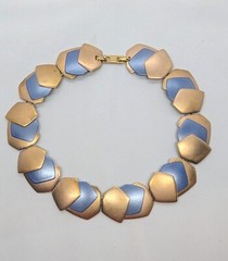 Monet All That Jazz Rose Gold Toned & Blue Necklace Choker Book Piece **READ**