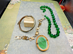 Antique jewelry lot sterling GF bracelet OLD brass glass snake pin bracelet