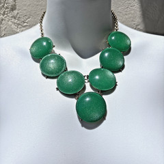 Vintage 1960 – 70s Emerald Green Glitter Lucite Acrylic Statement Necklace 19.5″