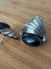 Vintage Patricia Platero Navajo Sterling Silver and Onyx post earrings- signed