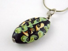 Silver Tone Metal Art Glass Pendant Necklace Adjustable Chain 15.8g 18 – 21 Inch