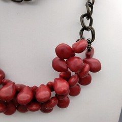 Red Genuine Stone Statement Necklace Beaded 30″ VTG Estate Healing Boho Chic