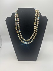 Vintage VENDOME MCM AB Crystal Double Strand Necklace Cream Color Bead Caps 16″