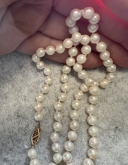 VTG 5.7mm Genuine Cultured Pearl Necklace W Solid 14k Gold Clasp 17” 19.2g *Read