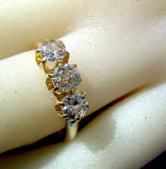 Original EARTH MINED DIAMOND 3 stone Deco Anniversary Wedding Ring Antique Band