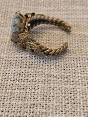 Vintage Bronze Adjustable Ring With Turquoise Stone & Ornate Scrollwork Design