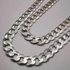 Vintage Unique Fine Flat Curb Link Chain Necklace Long Solid 925 Sterling Men