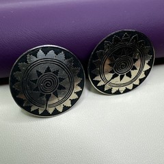 Vintage Earrings Dome Etched Metal Sun Swirl Design Southwestern Tribal Clip On