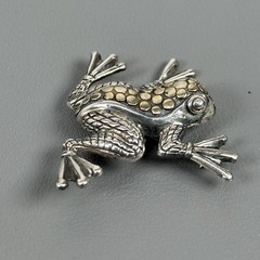 Vintage TH Thailand Sterling Silver & Brass Frog Animal Brooch Pin Textured 10g