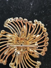 Vintage Prong Set Rhinestone Brooch Pin Pink Opalescent Cabochon Layered