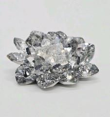 Flower Brooch White Crystals Rhinestone 3D Silver tone 2.5 in